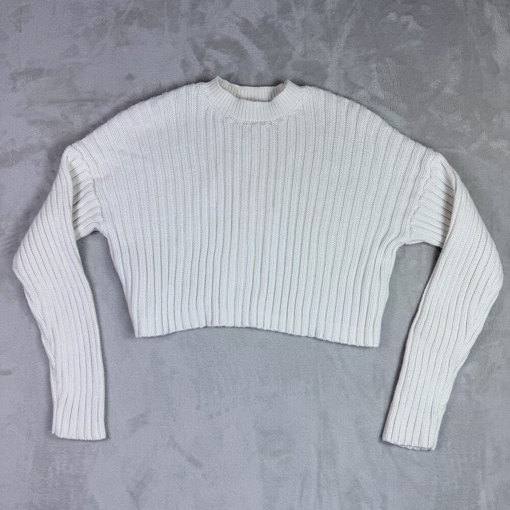 Forever 21 Womens Ribbed Mock Neck Cropped Sweater Cream White Size S